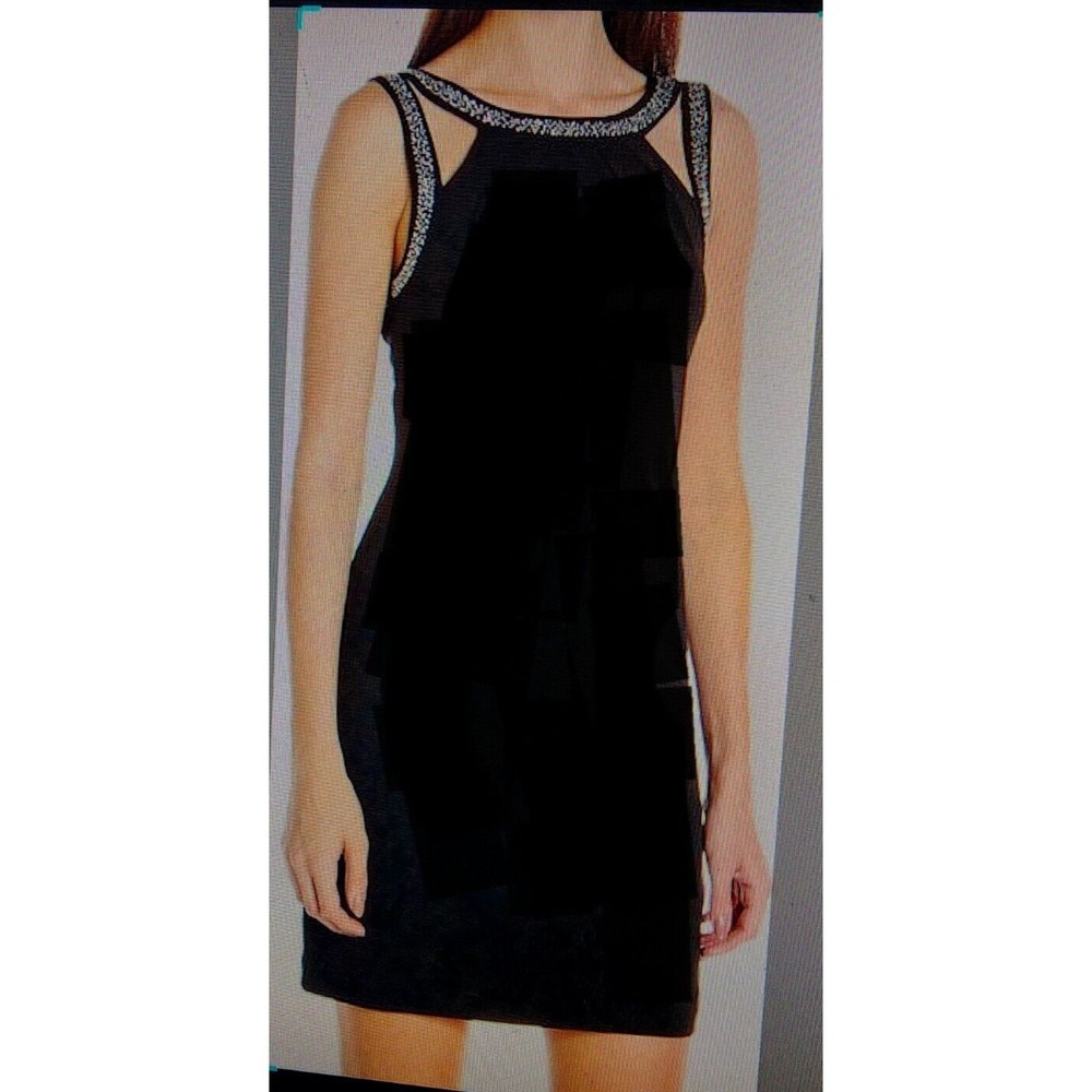 Calvin Klein Women's Black A-Line Cocktail Dress Size 4 Elegant Embellished